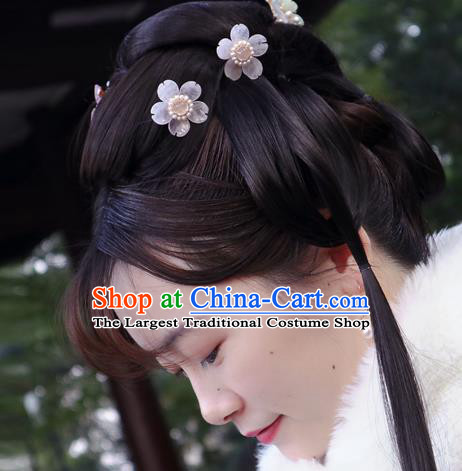 Chinese Handmade Rose Quartz Hairpin Traditional Ming Dynasty Princess Pearls Peach Blossom Hair Stick