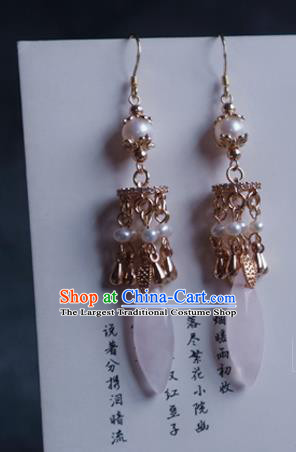 China Traditional Hanfu Pearls Earrings Ancient Ming Dynasty Court Golden Ear Jewelry