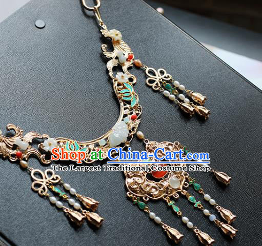 China Traditional Hanfu Longevity Lock Accessories Handmade Golden Tassel Necklet Jewelry