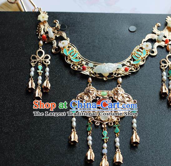 China Traditional Hanfu Longevity Lock Accessories Handmade Golden Tassel Necklet Jewelry