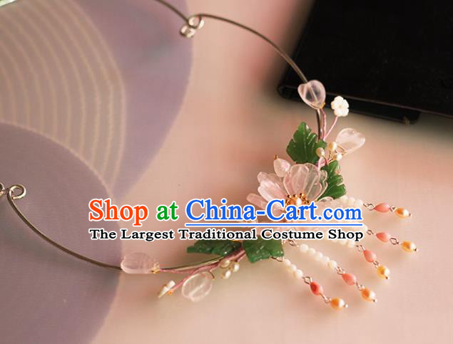 China Handmade Hanfu Peach Blossom Necklet Jewelry Traditional Ming Dynasty Rose Quartz Necklace Accessories