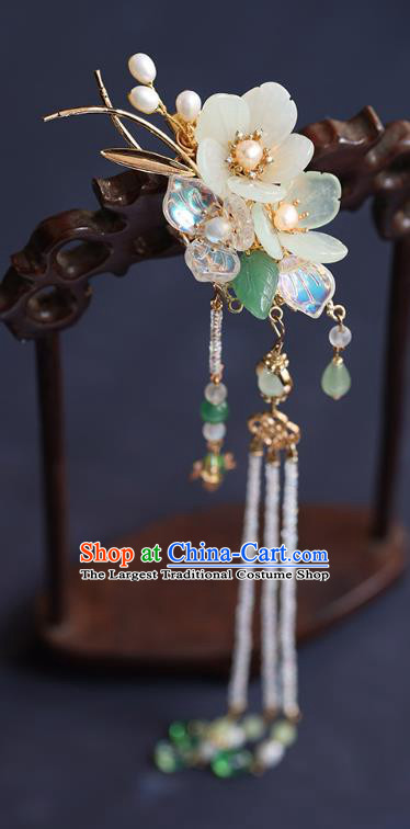 Chinese Handmade Beads Tassel Hair Stick Traditional Ming Dynasty Princess Flowers Hairpin