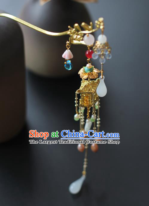 Chinese Handmade Palace Golden Hair Stick Traditional Qing Dynasty Court Lady Tassel Hairpin