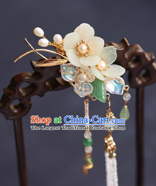 Chinese Handmade Beads Tassel Hair Stick Traditional Ming Dynasty Princess Flowers Hairpin