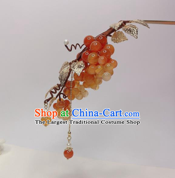 Chinese Song Dynasty Princess Grape Hair Stick Handmade Traditional Hanfu Agate Beads Hairpin