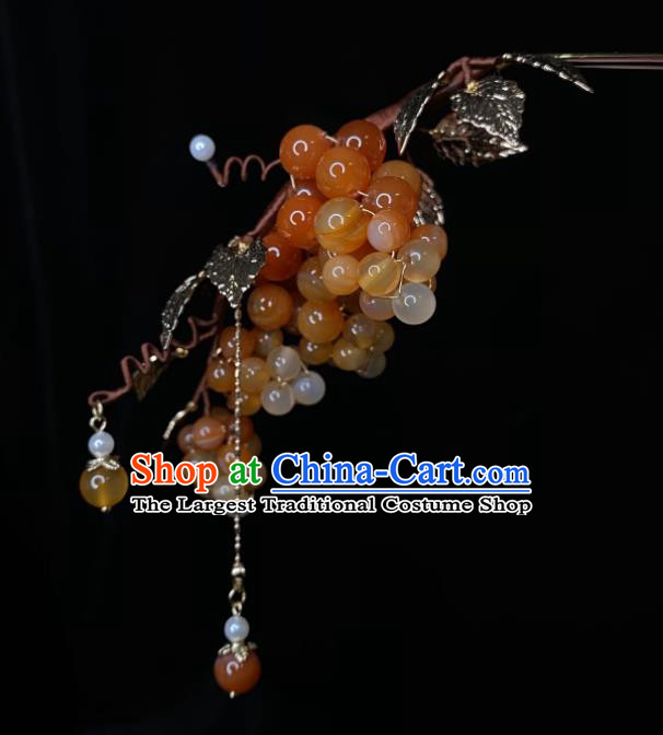 Chinese Song Dynasty Princess Grape Hair Stick Handmade Traditional Hanfu Agate Beads Hairpin