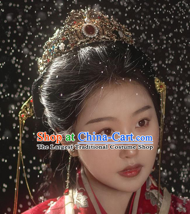 Chinese Handmade Wedding Hairpin Traditional Song Dynasty Princess Golden Hair Crown