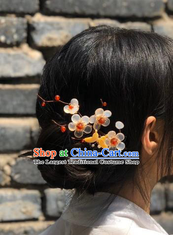 Chinese Handmade Shell Plum Hair Stick Traditional Ming Dynasty Princess Hairpin