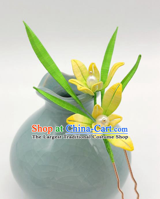 Chinese Traditional Song Dynasty Princess Hair Stick Handmade Silk Orchids Hairpin