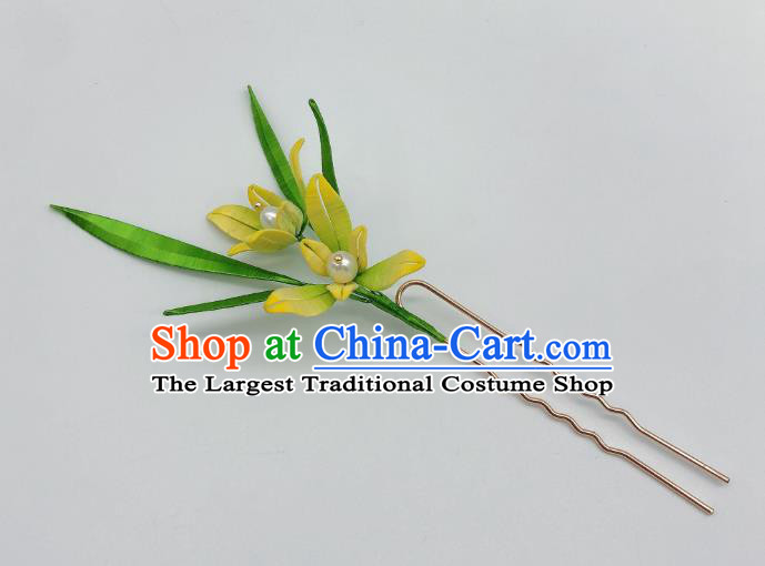 Chinese Traditional Song Dynasty Princess Hair Stick Handmade Silk Orchids Hairpin