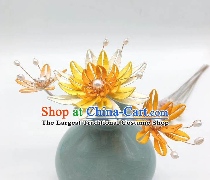 Chinese Handmade Yellow Silk Epiphyllum Hairpin Traditional Ming Dynasty Palace Lady Hair Stick