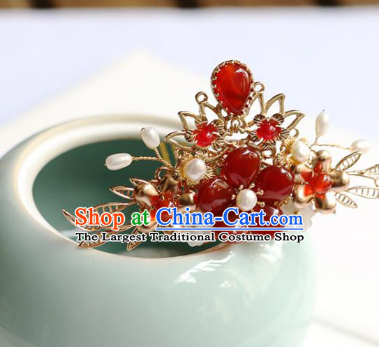 Chinese Handmade Agate Hair Crown Traditional Ming Dynasty Princess Plum Blossom Hairpin