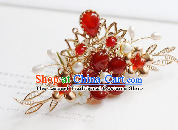 Chinese Handmade Agate Hair Crown Traditional Ming Dynasty Princess Plum Blossom Hairpin