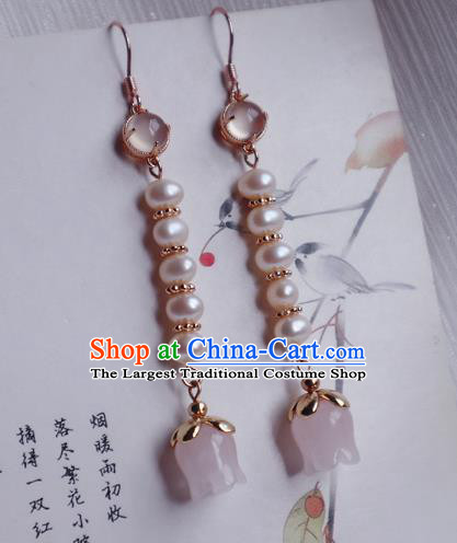China Traditional Hanfu Convallaria Earrings Ancient Song Dynasty Court Pearls Ear Jewelry