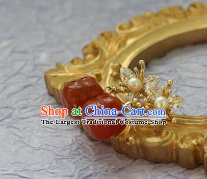 China Traditional Hanfu Earrings Ancient Palace Lady Agate Persimmon Ear Jewelry