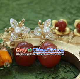China Traditional Hanfu Earrings Ancient Palace Lady Agate Persimmon Ear Jewelry