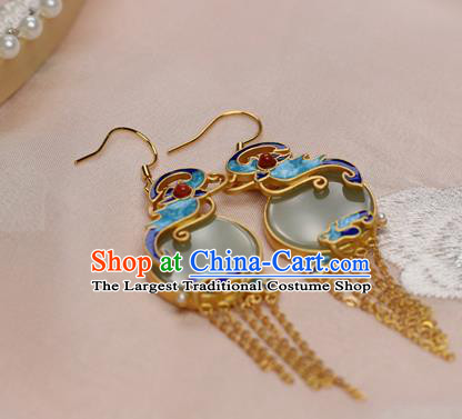 China Traditional Ming Dynasty Hanfu Earrings Ancient Palace Lady Blueing Jade Ear Jewelry