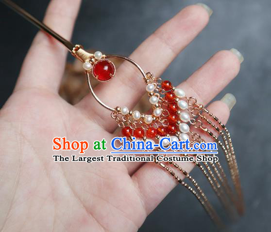 Chinese Handmade Golden Long Tassel Hair Stick Traditional Ming Dynasty Hairpin Accessories
