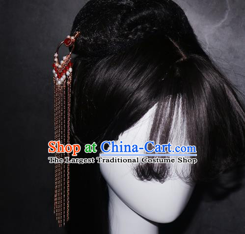 Chinese Handmade Golden Long Tassel Hair Stick Traditional Ming Dynasty Hairpin Accessories