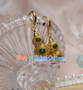 China Traditional Qing Dynasty Imperial Consort Earrings Ancient Empress Golden Gourd Ear Jewelry