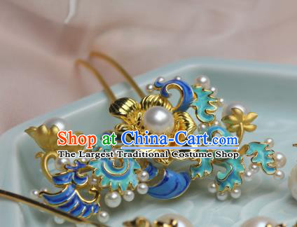 Chinese Traditional Ancient Princess Enamel Hair Stick Headpiece Handmade Ming Dynasty Hairpin