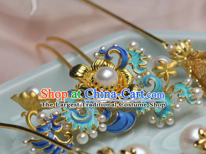 Chinese Traditional Ancient Princess Enamel Hair Stick Headpiece Handmade Ming Dynasty Hairpin