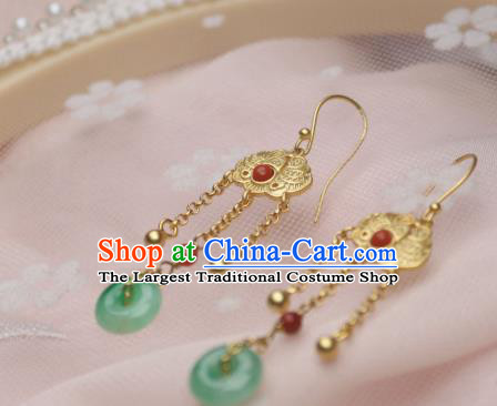 China Traditional Qing Dynasty Imperial Consort Jade Peace Buckle Earrings Ancient Empress Golden Ear Jewelry