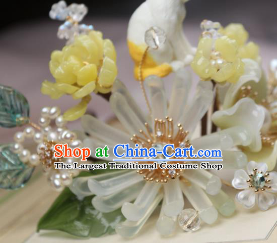 Chinese Handmade Cat Hairpin Traditional Ancient Princess Chrysanthemum Hair Stick Headpiece