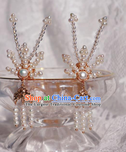 Chinese Handmade Pearls Phoenix Hairpin Traditional Ming Dynasty Noble Lady Hair Stick