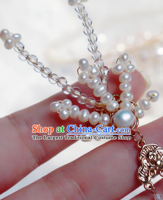 Chinese Handmade Pearls Phoenix Hairpin Traditional Ming Dynasty Noble Lady Hair Stick
