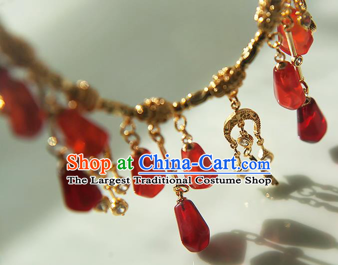 China Traditional Ming Dynasty Princess Tassel Necklace Accessories Handmade Golden Necklet Jewelry