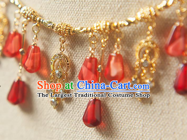 China Traditional Ming Dynasty Princess Tassel Necklace Accessories Handmade Golden Necklet Jewelry