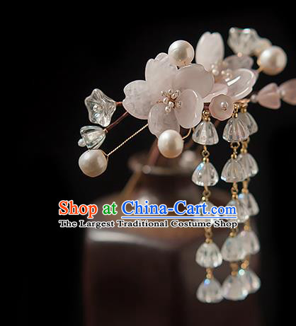 Chinese Handmade Flowers Hair Stick Traditional Ming Dynasty Princess Crystal Tassel Hairpin