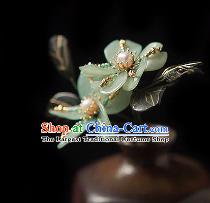 Chinese Handmade Hair Stick Traditional Song Dynasty Princess Green Peach Blossom Hairpin