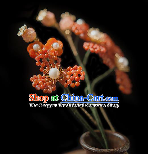 Chinese Handmade Mulberry Hair Stick Traditional Song Dynasty Princess Red Beads Hairpin