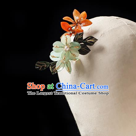 Chinese Handmade Pearls Tassel Hair Stick Traditional Song Dynasty Princess Peach Flowers Hairpin