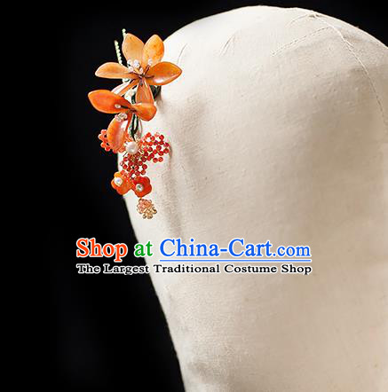 Chinese Handmade Pearls Tassel Hair Stick Traditional Song Dynasty Princess Peach Flowers Hairpin