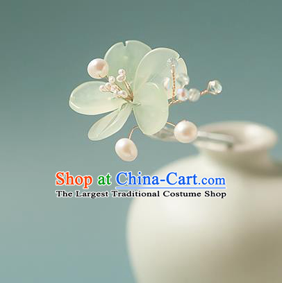 Chinese Handmade Jade Hair Stick Traditional Song Dynasty Princess Green Flower Hairpin