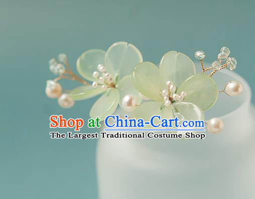 Chinese Handmade Jade Hair Stick Traditional Song Dynasty Princess Green Flower Hairpin