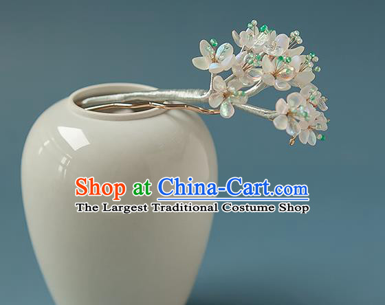 Chinese Handmade Pearls Tassel Hair Stick Traditional Ming Dynasty Hanfu Pear Blossom Hairpin