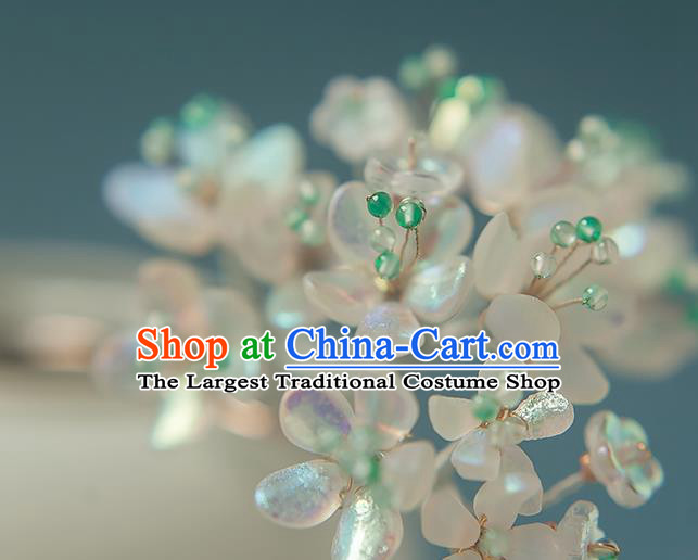 Chinese Handmade Pearls Tassel Hair Stick Traditional Ming Dynasty Hanfu Pear Blossom Hairpin