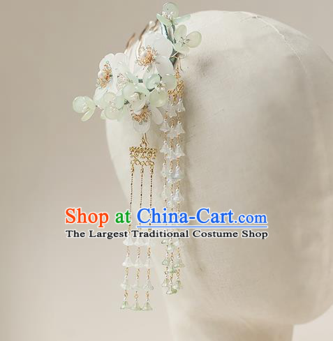 Chinese Handmade Green Flowers Hair Stick Traditional Tang Dynasty Princess Tassel Hairpin