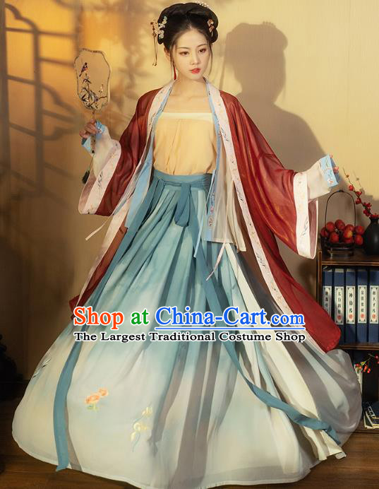 China Ancient Young Beauty Hanfu Dress Garment Traditional Song Dynasty Nobility Lady Costumes