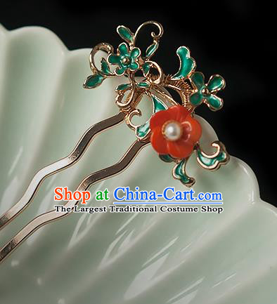 Chinese Handmade Hair Comb Traditional Ming Dynasty Princess Red Plum Hairpin