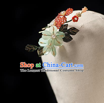 Chinese Handmade Red Beads Hair Stick Traditional Song Dynasty Princess Flowers Hairpin