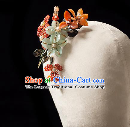 Chinese Handmade Red Beads Hair Stick Traditional Song Dynasty Princess Flowers Hairpin