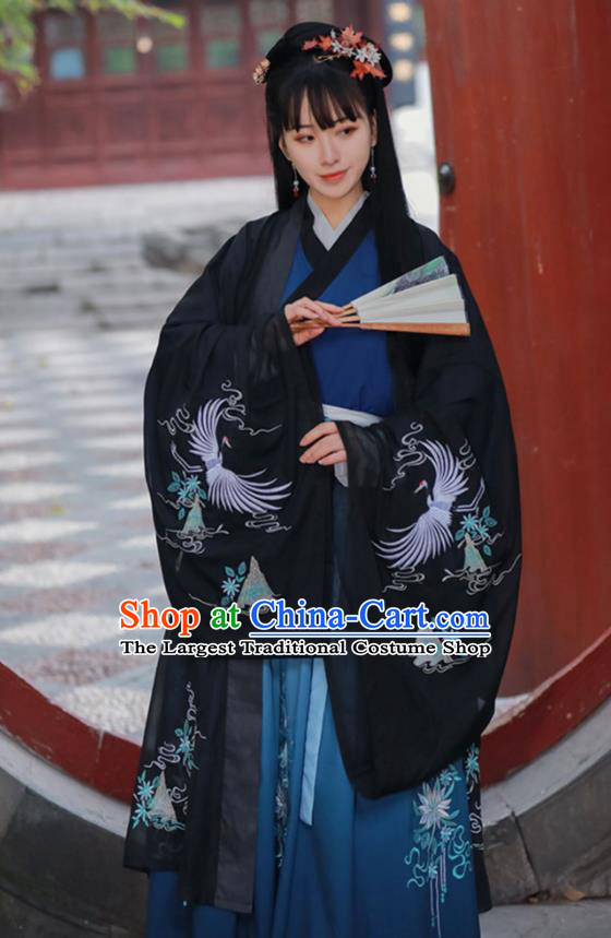 Traditional China Jin Dynasty Nobility Beauty Historical Costumes Ancient Female Swordsman Black Hanfu Dress