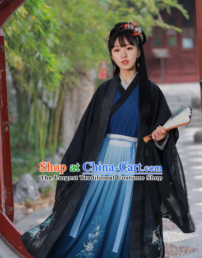 Traditional China Jin Dynasty Nobility Beauty Historical Costumes Ancient Female Swordsman Black Hanfu Dress