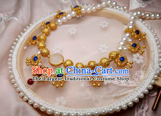 China Traditional Tang Dynasty Golden Necklet Accessories Handmade Hanfu Phoenix Pattern Necklace