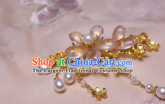 Chinese Traditional Ancient Princess Sakura Hairpin Handmade Tang Dynasty Rose Quartz Hair Stick